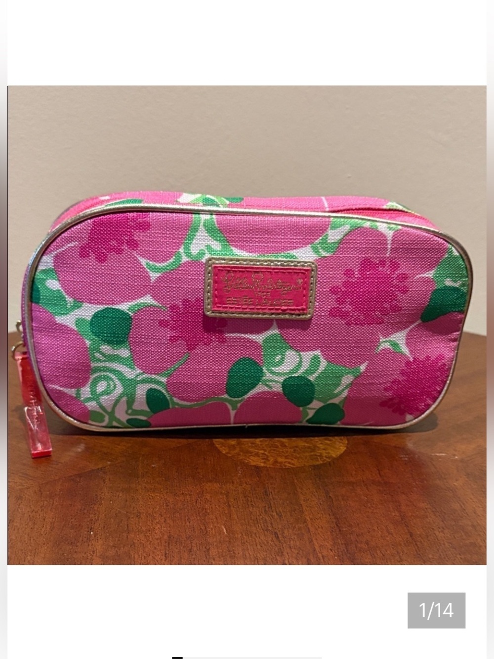 Lilly Pulitzer for Estée Lauder make up bag  cosmetic case Floral Pink green whi
